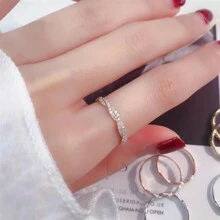 S925 纯银扭纹戒指，镶嵌方晶锆石，时尚女士派对珠宝单戒 - 戒指 - 查看 14