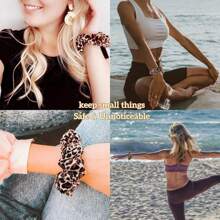 1pc Leopard Printed Invisible Zipper Large Plush Hair Scrunchies With Pouch Street Casual - Multicolor - View 4
