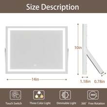 Hasipu 14 英寸 X 11 英寸带灯梳妆镜，LED 化妆镜，3 种模式灯光，智能触控可调光，带支架的桌面镜，铝制薄框架，适用于客厅、家居浴室装饰夏季化妆品收纳盒浴室配件返校 - 方形白色 - 查看 4