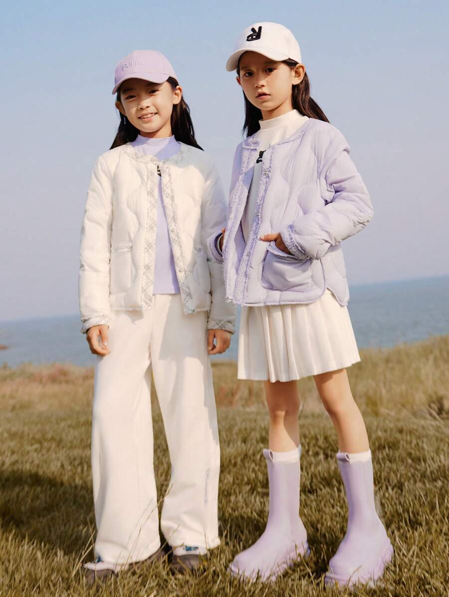 Annil Tween 女童羽绒服短款 2023 冬季新款宝宝小香风羽绒轻便羽绒服 - 白色 - 查看 1