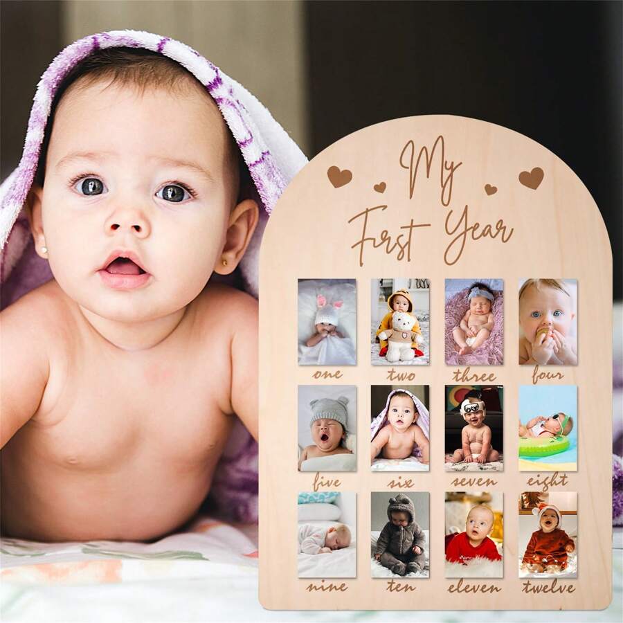 1pc My First Year Photo Display Wood Board Baby's First Year Photo