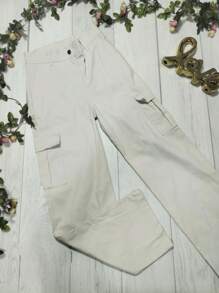 PANTS WITH RIGID GABARDINE CARGO BAGS - Beige - View 4