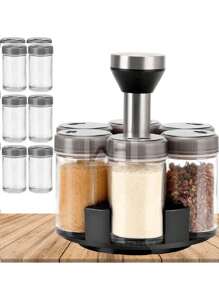 Set de Especieros Giratorio de Acero Inoxidable 6pzas,Especiero cristal 6 piezas giratoria 100ml - transparente - Ver 2