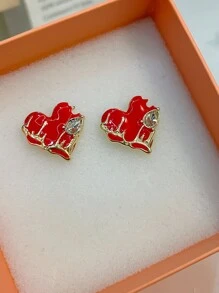 Brincos de Botão com Decoração de Strass em Formato de Coração, Dia dos Namorados, Dia da Mãe, Presente