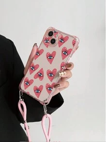 Valentines Với Điện Thoại Charm 1 cái Ốp Lưng Bảo Vệ Mềm Trong Suốt Dễ Thương (Với Thiết Kế Hình Mắt Và Trái Tim) Có Các Nút Bấm Độc Lập, Các Góc Có Lỗ Dây Buộc; 1 cái Dây Nylon (Có Thể Điều Chỉnh Chiều Dài) Túi Đựng Điện Thoại Đeo Chéo, Tương Thích Với Iphone/15/15pro/15plus/15promax - Nhiều màu - Xem 4