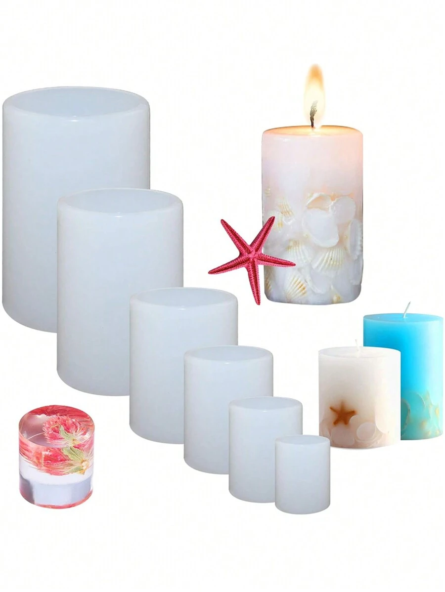 1 个用于制作蜡烛的圆柱形模具，用于香薰蜡烛、环氧树脂、铸件、蜡、肥皂、花卉标本、昆虫标本、DIY 粘土工艺、制作的 3D 圆柱形硅胶模具 - 白色 - 查看 1