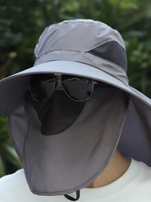 1PC Top Fashionable All Inclusive Sun Protection Fishing Hat With UV Protection Sun Hat, Equipped With A Detachable Face Mask, Sun Protection, Waterproof, Face Covering, Dustproof, Men's Big Head Circumference Hat, Men's Summer Outdoor Mountain Climbing Sun Hat, Mountain Climbing Hat,