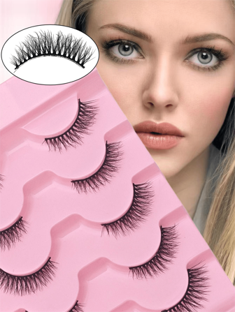 5對蓬鬆羽毛款式假睫毛,3d戲劇化濃密全帶型假睫毛,柔軟舒適狐貓眼款式