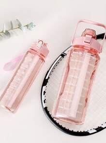 1 pieza Botella de agua transparente de plástico de 2000ml/750ml con eslogan impreso, botella de agua para deportes interiores/exteriores - Rosa - Ver 3