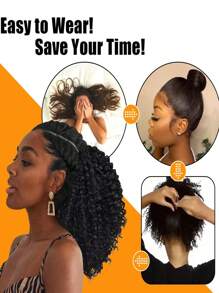 8 Inch Short Kinky Curly Ponytail Extension For , Natural Drawstring With Two Clips, Synthetic Afro Women - Bronze - View 5