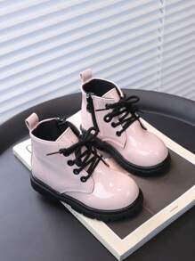 Kids' Faux Leather Shining, Comfortable, Anti-Slip Flat Boots For Girls, Spring/Fall Casual Ankle Boots For Little Girls
