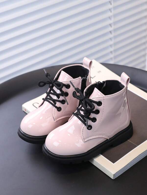 Kids' Faux Leather Shining, Comfortable, Anti-Slip Flat Boots For Girls, Spring/Fall Casual Ankle Boots For Little Girls