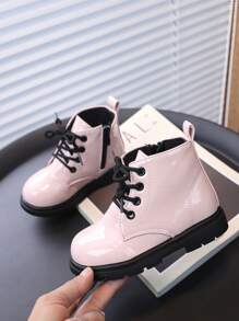 Kids' Faux Leather Shining, Comfortable, Anti-Slip Flat Boots For Girls, Spring/Fall Casual Ankle Boots For Little Girls