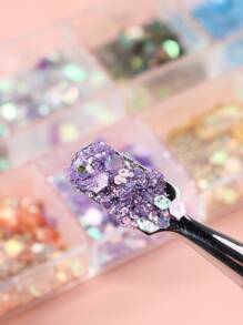 1 Box 12 Grids Colorful Glitter Sequins Nail Art Decoration,Y2K Pink Sparkly Mermaid Mixed Iridescent Hexagon Flakes Holographic Powder Sea Romantic 3D Decorations DIY Nail Charms Nail Gems Nail Supplies