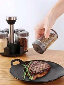 Set de Especieros Giratorio de Acero Inoxidable 6pzas,Especiero cristal 6 piezas giratoria 100ml - transparente - Ver 4