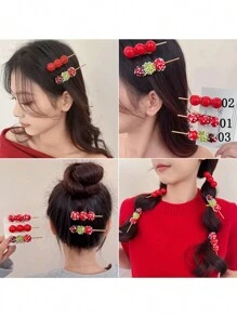 1個創意有趣的糖葫蘆髮夾,可愛又甜美,適用於瀏海側面 - 彩色 - 查看 5