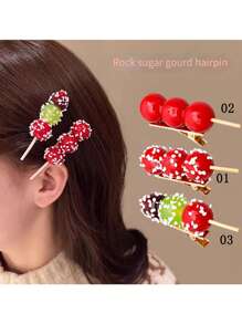 1個創意有趣的糖葫蘆髮夾,可愛又甜美,適用於瀏海側面 - 彩色 - 查看 8