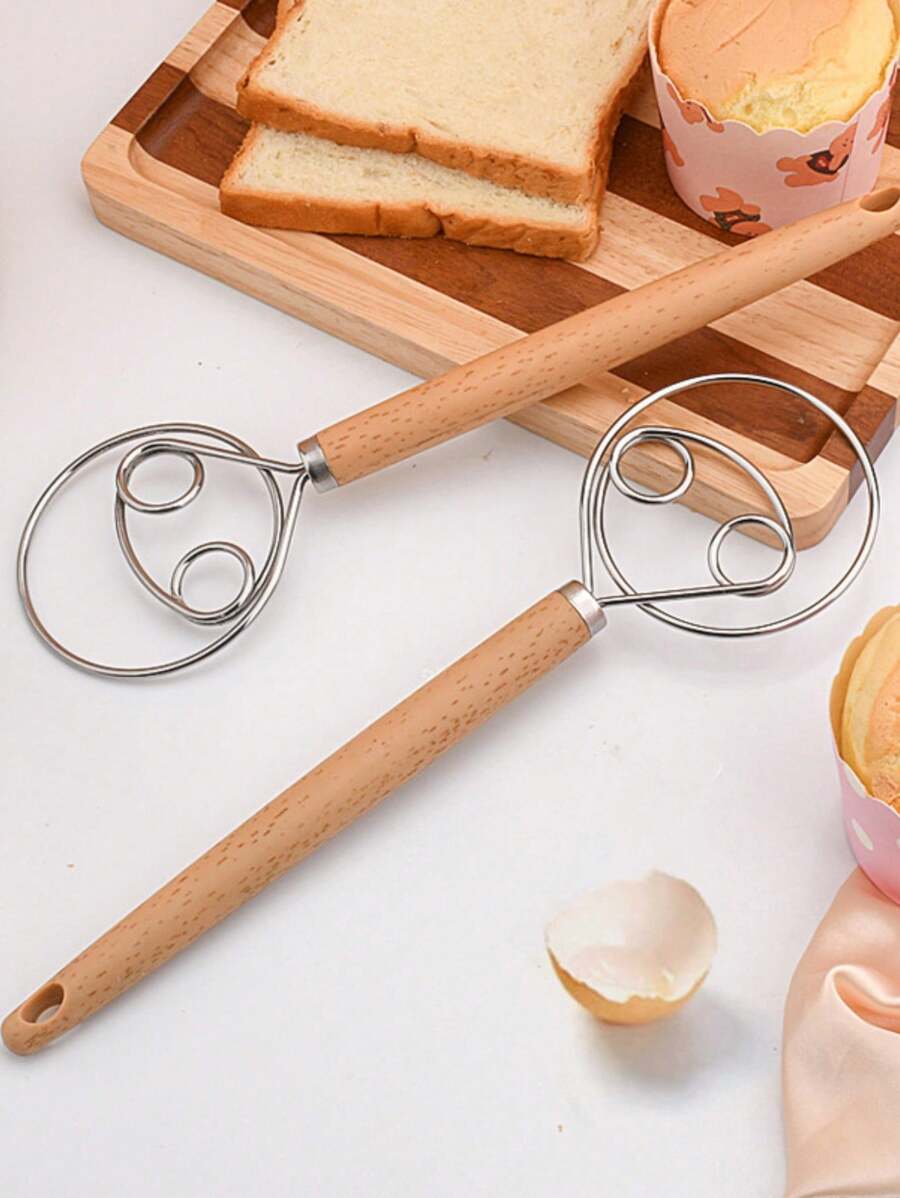 1Pc Danish Dough Whisk With Plastic Handle, Dutch Style Bread Whisk For Dough Cooking Kitchen With Stainless Steel Danish Whisk Bread Mixer 11" And Dough Scraper - Multicolor - View 1