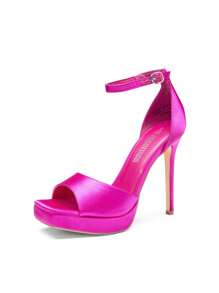 Giày cao gót đế cao đính đá Rhinestone cho nữ, quai mắt cá chân, hở mũi, giày cao gót dự tiệc mùa hè, cho đám cưới, tiệc tùng, vũ hội, ngày lễ tình nhân - Màu hồng nóng bỏng - Xem 5