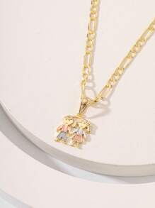 1pc Stylish And Simple Tri-Color Copper Plated Carved 3d Boy & Girl Holding Hands Pendant Necklace, Suitable For Gift Giving, Couples, Friends, Daily Wear And Festivals - Yellow Gold - View 4