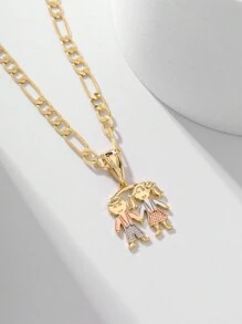 1pc Stylish And Simple Tri-Color Copper Plated Carved 3d Boy & Girl Holding Hands Pendant Necklace, Suitable For Gift Giving, Couples, Friends, Daily Wear And Festivals - Yellow Gold - View 3