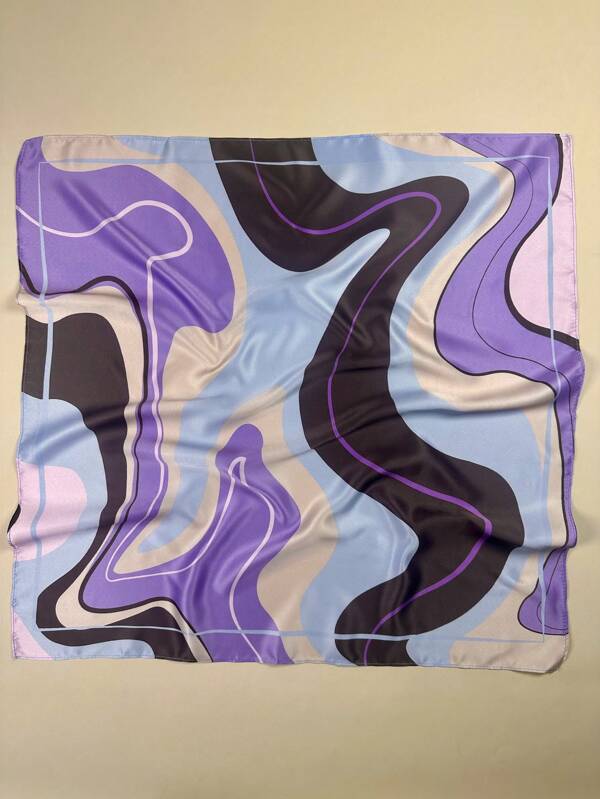 1PC Ladies Psychedelic Geo Wave Print Square Scarf Purple Elegant Neckerchief Bandana Women Satin Head Scarf Hair Accessories