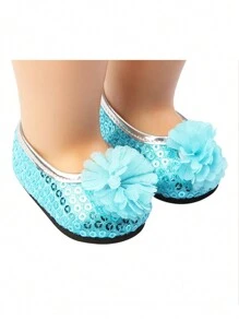 1 par de zapatos de muñeca de 18 pulgadas, accesorio de muñeca de alta calidad para cambiar de ropa - zapatos de flores grandes - Ver 3