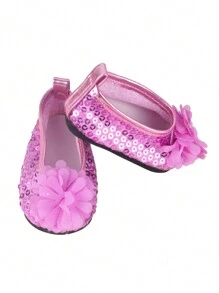 1 par de zapatos de muñeca de 18 pulgadas, accesorio de muñeca de alta calidad para cambiar de ropa - zapatos de flores grandes - Ver 4