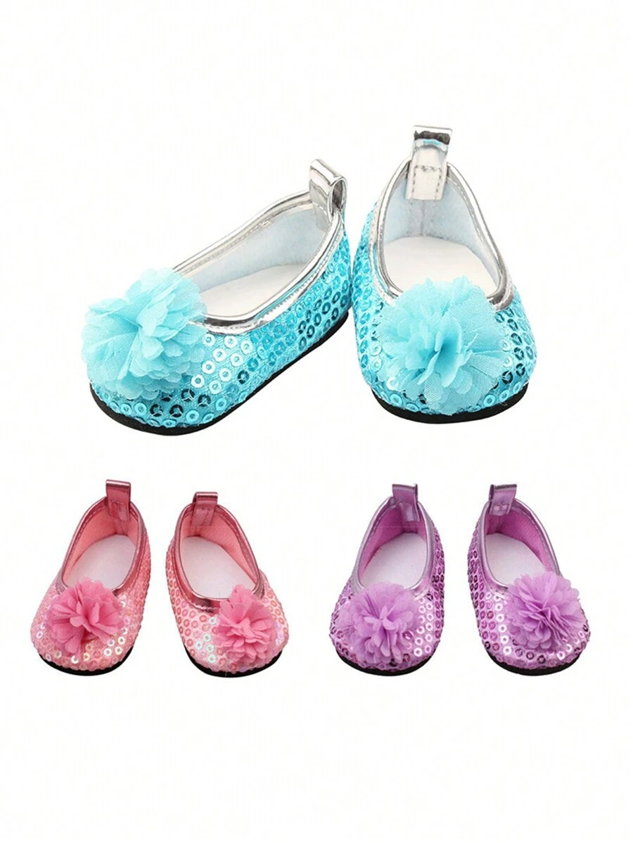 1 par de zapatos de muñeca de 18 pulgadas, accesorio de muñeca de alta calidad para cambiar de ropa - zapatos de flores grandes - Ver 1