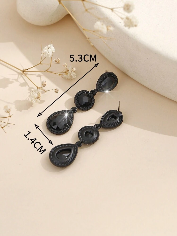 1 Pair Bohemian Style Metal Glass Crystal Stud Earrings, Fashionable High-End Versatile Popular Bestseller - Black - View 4