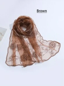 1条女士多色刺绣花卉围巾，春夏秋季皆宜，时尚甜美，遮阳防尘，度假/日常披肩，波西米亚风，情人节礼物 - 彩色 - 查看 15