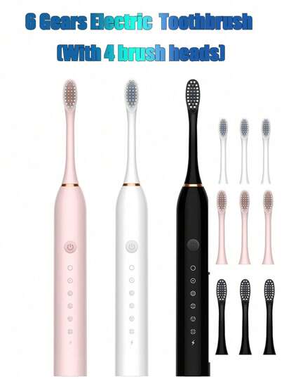 1pc Rechargeable Electric Toothbrush With 6 Adjustable Modes And 4 Brush Heads