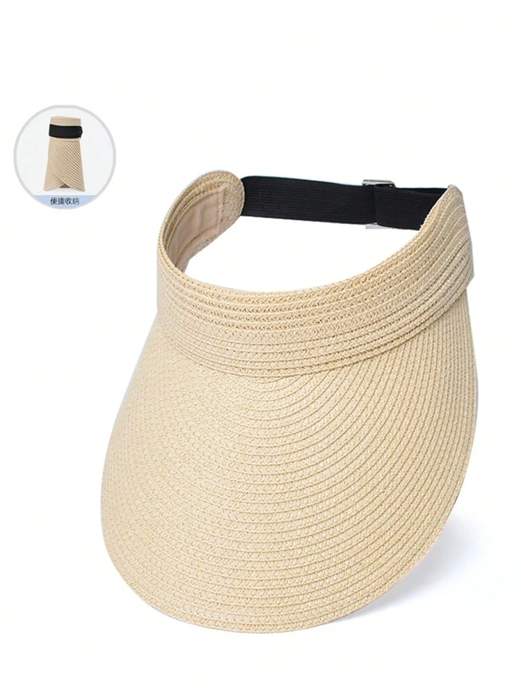 Boho 1pc New Summer Straw Sun Hat For Women, Wide Brimmed Headband Style Korean Fashion Beach Cap With Open Top - Multicolor - View 10