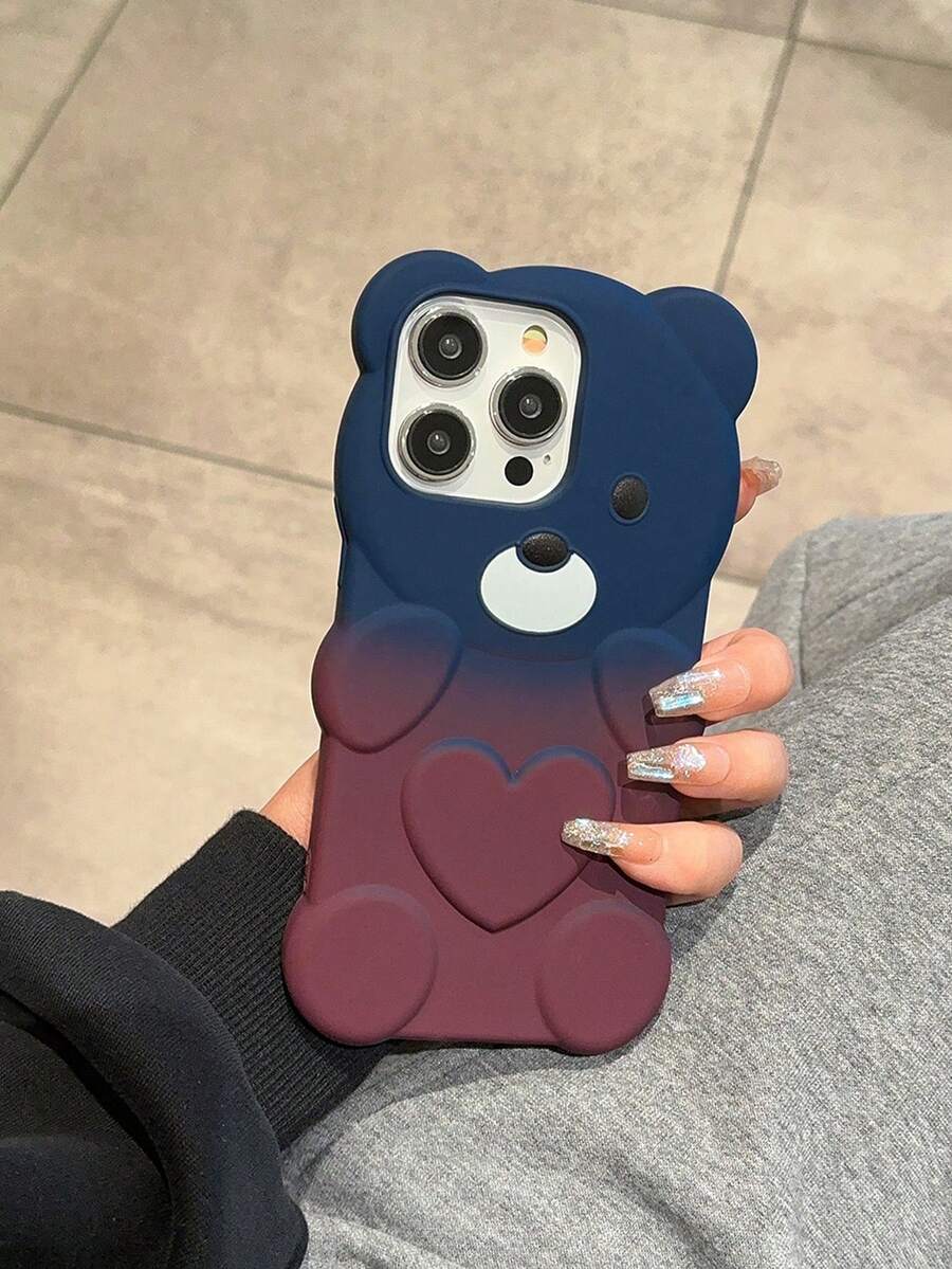 漸變3d愛心卡通熊手機殼適用於iphone - 彩色 - 查看 1