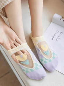 6 pares de calcetines invisibles para mujer con estampado floral blanco y morado, bajo empeine, seda de vidrio, transpirables, de estilo dulce y casual, para uso diario