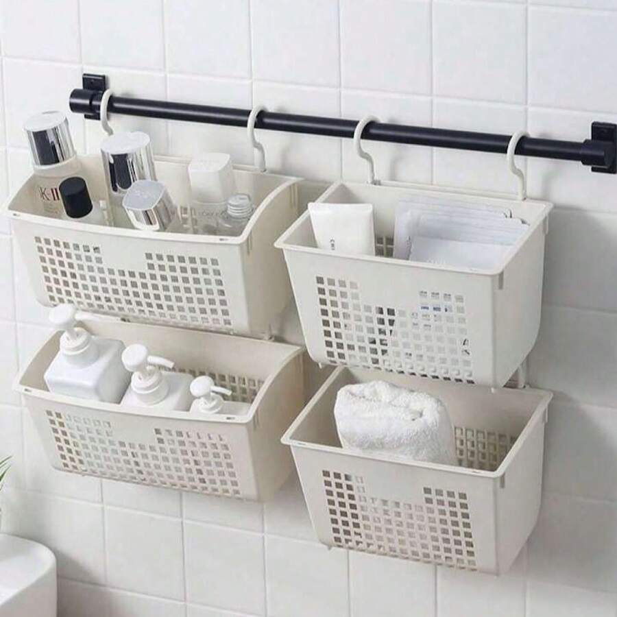 Kinkete 2 Piece Of Laundry Basket Multipurpose Wall Rack Organizer Saves Space For Laundry Room With Design - White - View 1