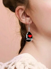 1對女性垂飾掛勾耳環,採用水滴形狀的「我愛」設計,不鏽鋼耳環 - 彩色 - 查看 5