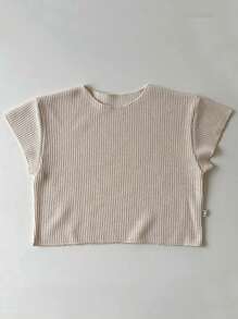 寶寶男童簡約寬鬆窗格紋純色短袖短褲套裝，夏季