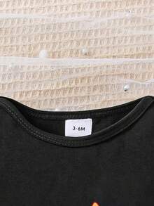 Pelele de bebé recién nacido niña con estampado de conejo de dibujos animados y letras en forma de triángulo - Negro - Ver 4