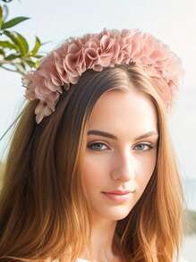 1pc Pink Flower Headband For Weddings, Parties Boho Tiaras Pink Accessories,Hairband,Hair Hoop Headbands - Pink - View 4