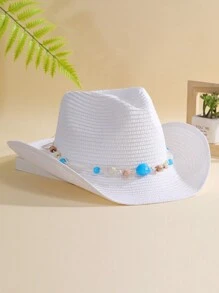 1頂款式適合男女穿戴的藍松石裝飾波西米亞牛仔女帽、沙灘帽、遮陽帽,適用於派對聚會 - 多色4 - 查看 12