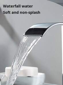 1 st. Silver Vattenfall Stil Hett & Kall Kran För Badrum Vask , Enkelt hål Mässing Kran - Silver - Visa 3