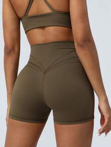 Sodalemon Quần short thể thao tập yoga chéo eo nâng hông cho nữ Quần short thun - xanh quân đội - Xem 3