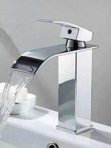 1 st. Silver Vattenfall Stil Hett & Kall Kran För Badrum Vask , Enkelt hål Mässing Kran - Silver - Visa 1