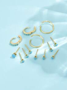 12 Stücke/set Türkis & Cubic Zirconia Ohrstecker Set, Geeignet Für Frauen Date, Täglich, Pendelverkehr Und Party