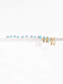 12 Stücke/set Türkis & Cubic Zirconia Ohrstecker Set, Geeignet Für Frauen Date, Täglich, Pendelverkehr Und Party