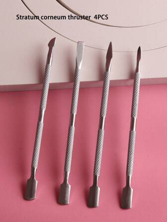 4pcs Stainless Steel Cuticle Pusher Set Cuticle Remover & Nail Polish Scraper Tool For Nail Salon Art