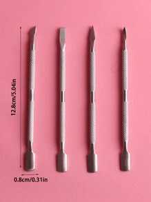 Bộ 4 dụng cụ đẩy biểu bì bằng thép không gỉ, dụng cụ loại bỏ biểu bì và cạo sơn móng tay cho tiệm làm móng, đồ dùng làm móng, dụng cụ làm móng, dụng cụ nghệ thuật làm móng, trở lại trường, làm móng, dụng cụ làm móng để nhấn móng, dụng cụ làm móng tay chân - Bạc - Xem 2