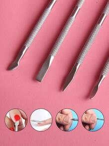 Bộ 4 dụng cụ đẩy biểu bì bằng thép không gỉ, dụng cụ loại bỏ biểu bì và cạo sơn móng tay cho tiệm làm móng, đồ dùng làm móng, dụng cụ làm móng, dụng cụ nghệ thuật làm móng, trở lại trường, làm móng, dụng cụ làm móng để nhấn móng, dụng cụ làm móng tay chân - Bạc - Xem 3
