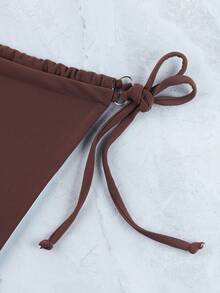 咖啡棕色環形三角比基尼上下套裝，適用於夏日沙灘泳裝 - 咖啡棕 - 查看 4